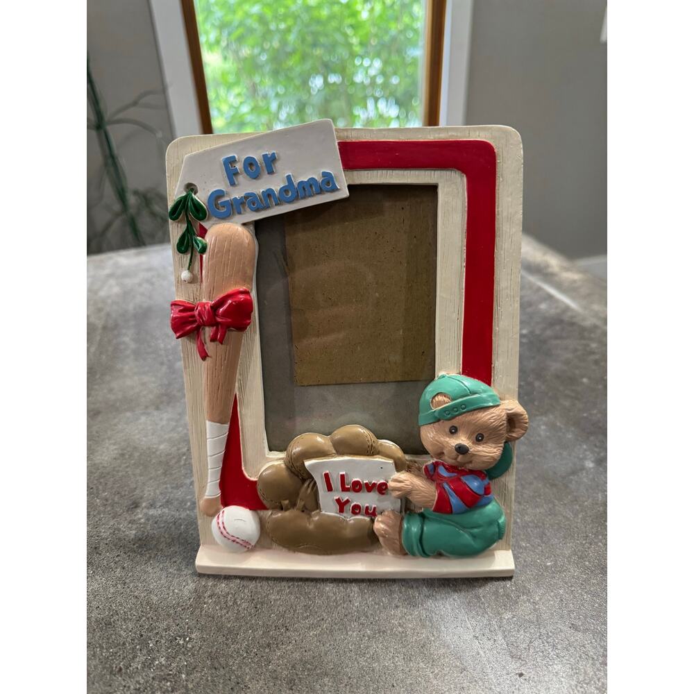 Vintage I Love Grandma Picture 3D Frame Baseball Theme Teddybear Holds 3"x5"